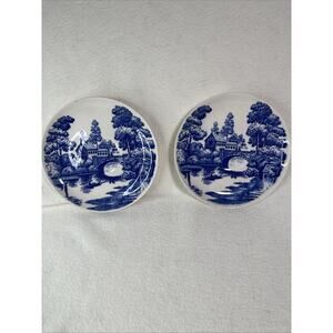 VTG Blue Transferware & Hand Painted LAKEVIEW 6” Saucers X2 Nasco